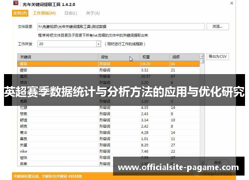英超赛季数据统计与分析方法的应用与优化研究