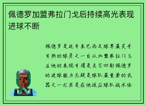 佩德罗加盟弗拉门戈后持续高光表现进球不断